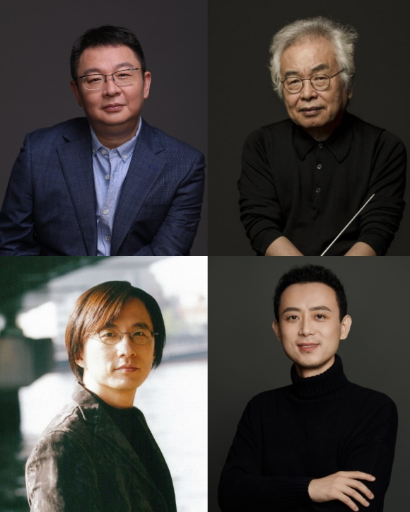图为民族交响组曲《东方之光》四位作曲家：赵麟（左上）、朴范勋（右上）、和田熏（左下）、罗麦朔（右下）。澳门中乐团供图