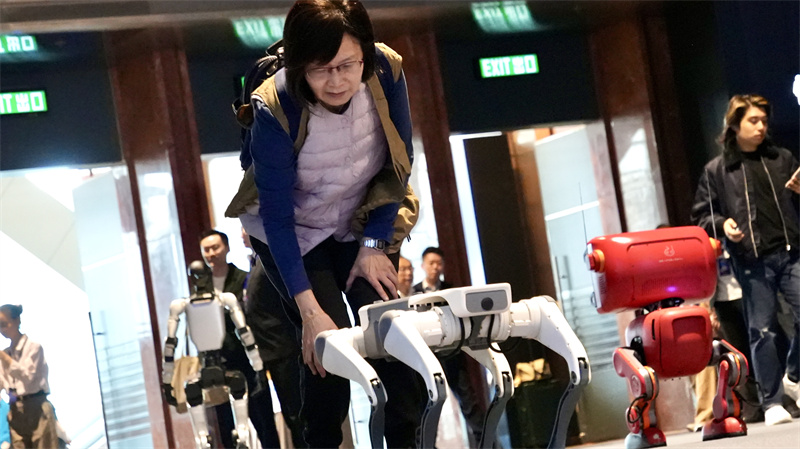 市民在现场与机器人互动。人民网 吴宇扬扬摄