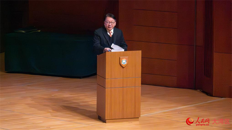 香港特区政府政务司司长陈国基致辞。人民网 吴宇扬扬摄