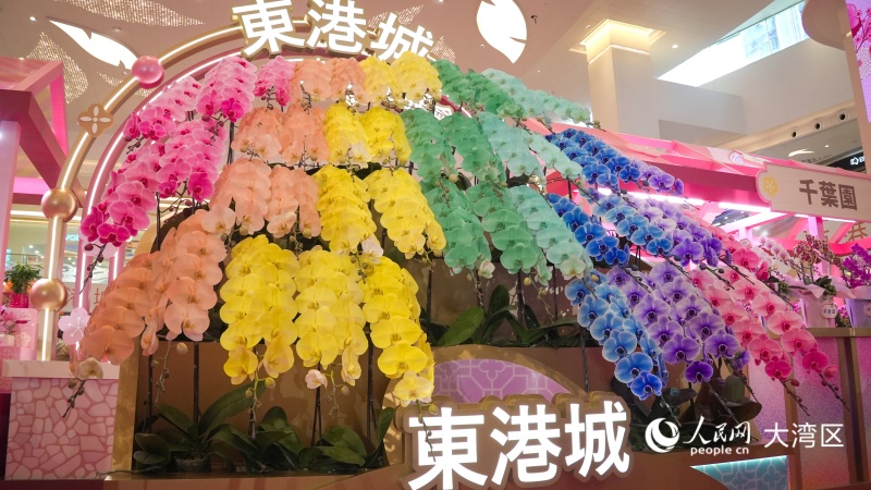 图2.八色兰花彩虹主题装置“花开千骏迎新春”。人民网 吴宇扬扬 摄