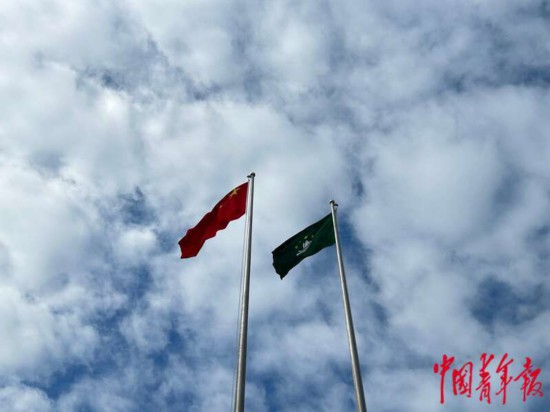 12月16日，在澳门金莲花广场上，鲜艳的五星红旗和澳门特别行政区区旗迎风飘扬。中青报·中青网记者 宁迪/摄