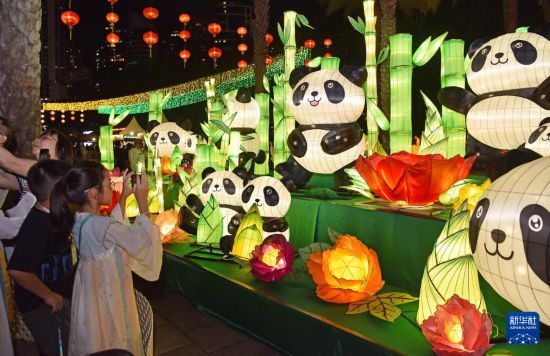 　　10月6日，市民在香港维多利亚公园欣赏中秋彩灯。新华社记者 陈铎 摄