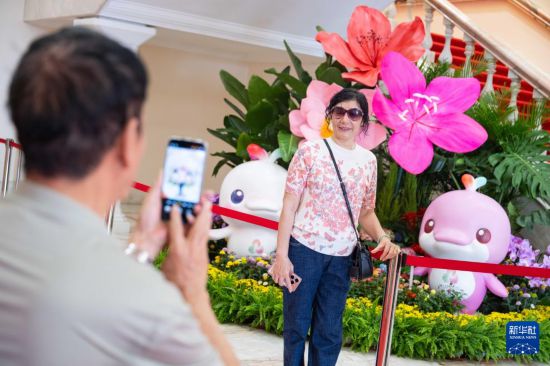 10月18日，游客在澳门特区政府总部参观拍照。新华社发（张金加摄）